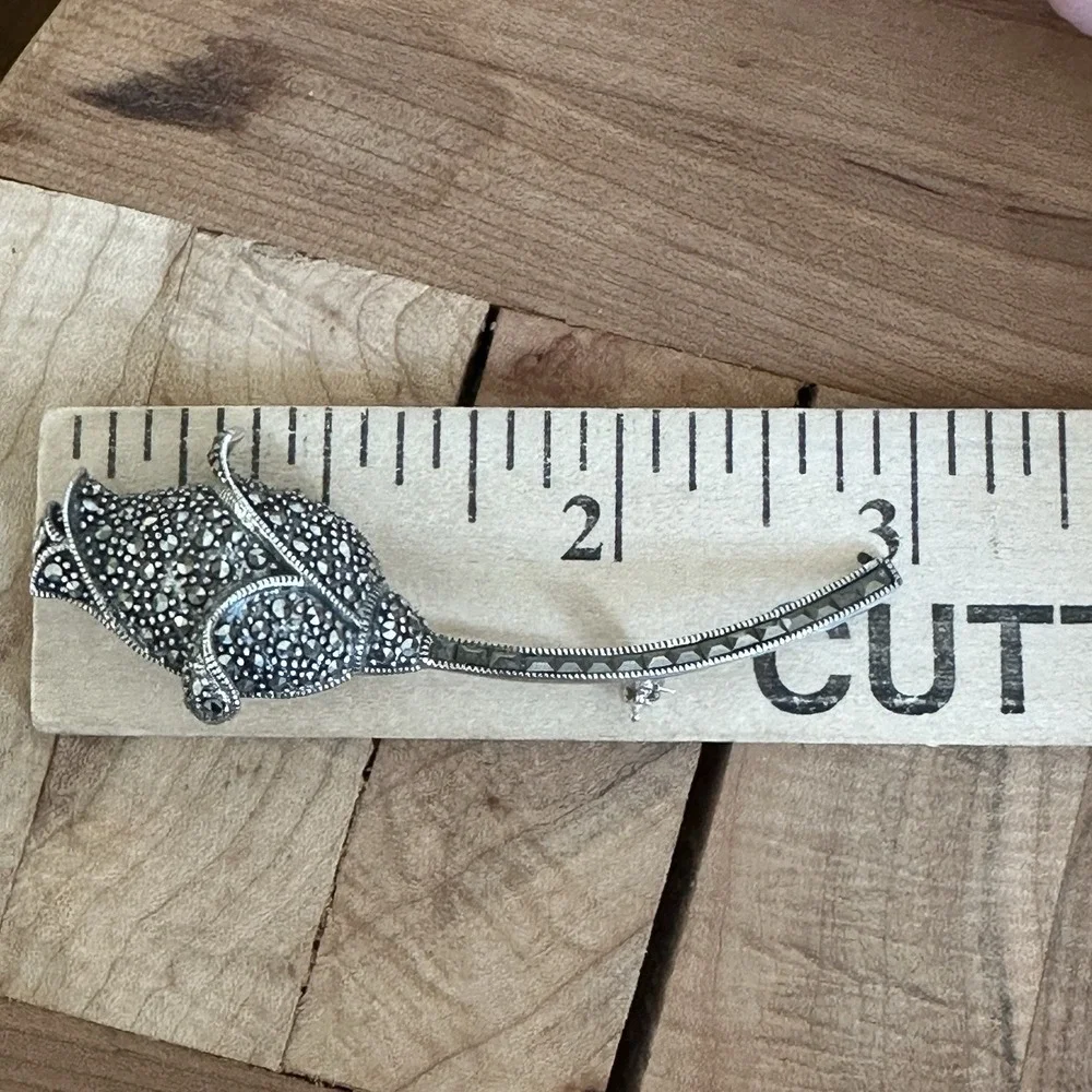 VTG Sterling Silver 925 Marcasite Rose Tulip Flower Brooch 3 Inch 11.3g Deco MCM